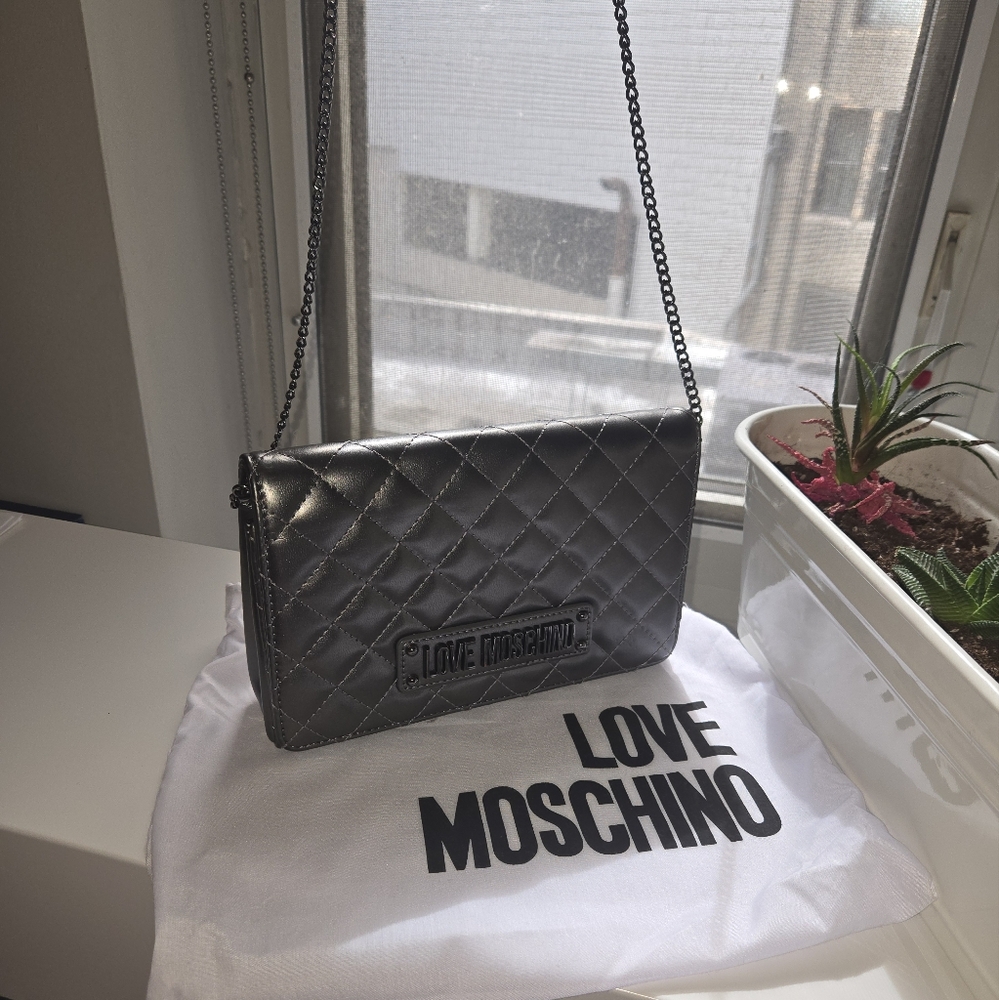 Love Moschino Silver Quilted Crossbody Bag